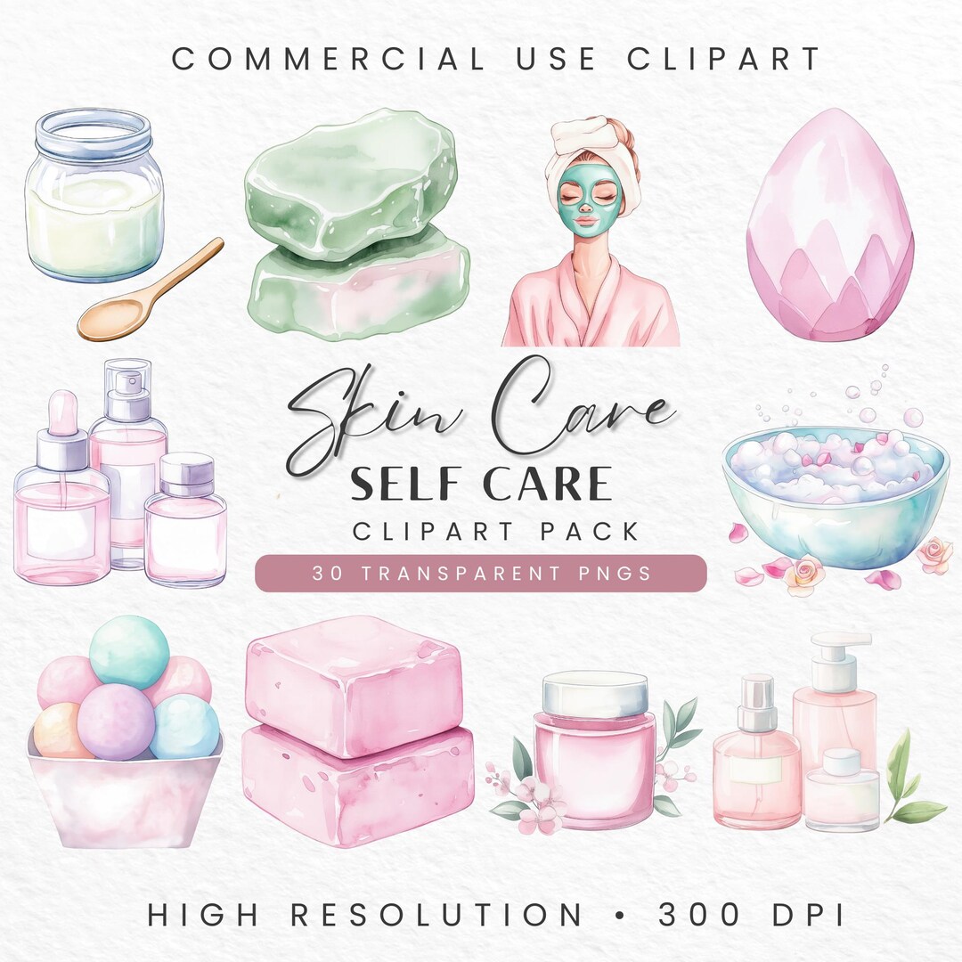 Spa Day Self Care Clipart, Digital Stickers for Skin Care, Relaxation ...