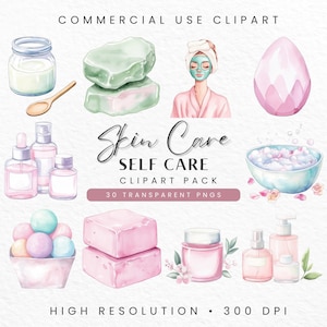 Clipart de soins personnels de journée au spa, autocollants numériques pour les soins de la peau, graphiques de relaxation, amour de soi PNG, téléchargement numérique pour journaux