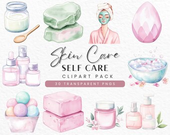 Självvård Clipart: Hudvård & Spa Daggrafik (Digital Nedladdning)