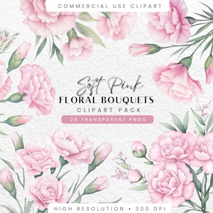 Ljusrosa blommig clipart: Akvarellblomma PNG-paket (digital nedladdning)