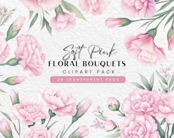 Light Pink Floral Clipart: Watercolor Flower PNG Bundle (Digital Download)
