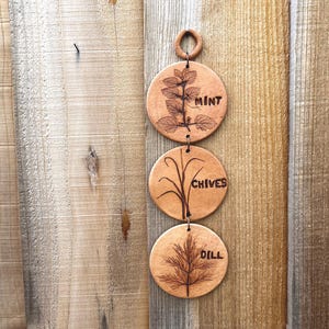 3 Clay Discs Wall Hanging - Imprinted Herbs - Made with Real Plants from My Garden - Mint Chives Dill - Wall Decoration for Nature Lover