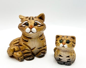 Artesania Rinconada Cat & Kitten Sculpture Figurines, Handmade in Uraguay, Signed AR, Earthenware Ceramic, Cat Lover Gift