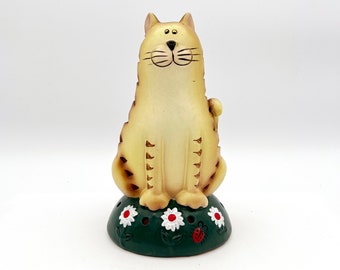 Vintage Brandneuer handgemachter Teelichthalter aus Keramik mit getigerter Katze, 6 3/5 Zoll hoch, Kitty Cat | Perfektes Geschenk für Katzenliebhaber