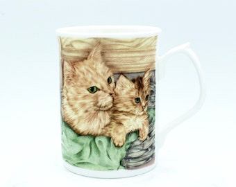 Yellow Tabby Cats "PillowTalk" Cup Duchess English Bone China Made in England|Duchess Bone China Cat and Kitten Coffee Mug Tea Cup