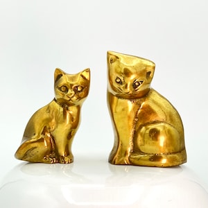 Vintage Brass Cat Figurines｜Pair of Small Brass Cats Kittens｜Mid Century Brass Cats Figurines by Korea