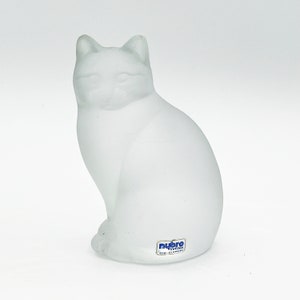 Große Nybro Schweden Frosted Glas Kitty Katzenfigur Briefbeschwerer |Frostglas Sitzende Katze |Vintage Sammler Briefbeschwerer Figur