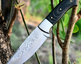 Handcrafted Damascus Steel Hunting Knife with Sheath - Outdoor Survival Gear Valentines Day Gift