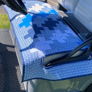 Golf Cart Seat Cover “Positive Energy”.  Handmade.  Quilted with sporty golf motif.