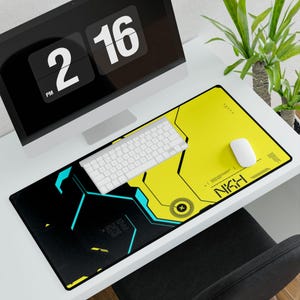 Cyberpunk Mousepad, Gaming Desk Mat, Futuristic Office Accessories, Neon Computer Mouse Pad, Cool Tech Gift, Gamer Desk Decor