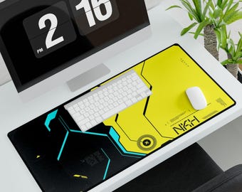 Tapis de souris cyberpunk, tapis de bureau gaming, accessoires de bureau futuristes, tapis de souris d'ordinateur néon, cadeau cool tech, décoration de bureau pour gamer