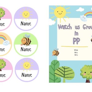 Watch us Grow Classroom Door display - name tags and welcome sign