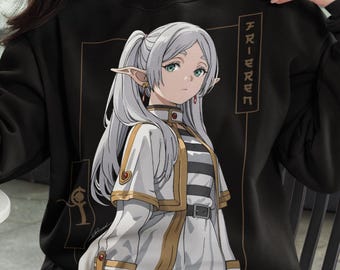 Sudadera unisex estilo anime con diseño de elfo mago, camiseta gráfica de fantasía mágica, camiseta manga de viaje emocional, anime japonés vintage de los 90, regalo para otakus