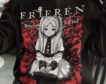 Sudadera unisex estilo anime con diseño de elfo mago, camiseta gráfica de fantasía mágica, camiseta manga de viaje emocional, anime japonés vintage de los 90, regalo para otakus