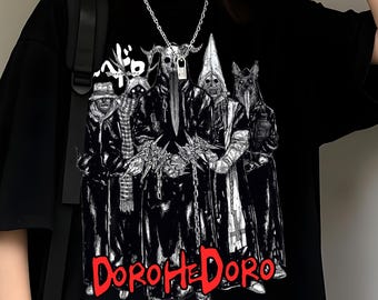 Camiseta unisex de anime "Bienvenido al Caos", camiseta vintage de anime, camiseta de anime Doro, camiseta del equipo de black metal "Bienvenido al Caos", camiseta con póster de Shin Metal.