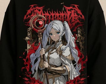 Sudadera unisex estilo anime con diseño de elfo mago, camiseta gráfica de fantasía mágica, camiseta manga de viaje emocional, anime japonés vintage de los 90, regalo para otakus