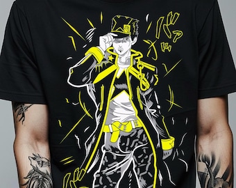 Unisex Adventure Anime Shirt, Bizarre Hero Dramatic Pose Manga Tee, Vintage Japanese Anime Gamer Otaku Streetwear Gift, Muscle Graphic Shirt