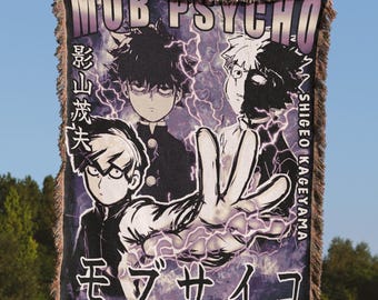 Manta tejida de anime Mob Psycho 100, manta decorativa de anime con casco, tapiz Shigeo Doodles, regalo japonés para otakus, decoración de habitación inspirada en el manga