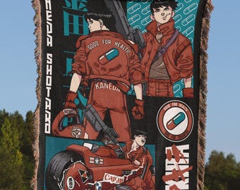 Akira Woven Blanket, Vintage Anime Tapestry Throw, 80s Anime Otaku Room Decor, Retro Manga, Japanese Film Lovers, 1988 Akira Movie Blanket
