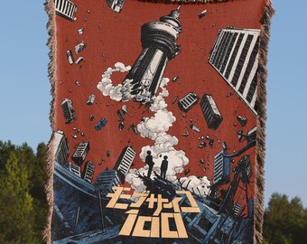 Manta tejida de anime Mob Psycho 100, manta decorativa de anime con casco, tapiz Shigeo Doodles, regalo japonés para otakus, decoración de habitación inspirada en el manga
