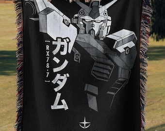 Gundam Anime Woven Blanket, 90s Vintage Anime Tapestry Throw, Robot Anime Lovers Room Decor, Japanese Manga , Retro Gundam Anime Blanket