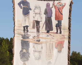 Frieren Anime Elf Mage Woven Blanket, Fantasy Magic, Emotional Journey Manga Tapestry, Vintage Japanese 90s Anime, Elf Adventure Cozy Throw