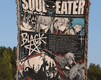 Soul Eater Anime Woven Blanket, Crona Albarn Black Star Manga Throw, Retro 90s Anime Room Decor, Otaku Tapestry, Anime Lover Gift Blanket