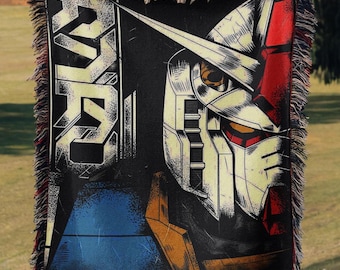 Gundam Anime Woven Blanket, 90s Vintage Anime Tapestry Throw, Robot Anime Lovers Room Decor, Japanese Manga , Retro Gundam Anime Blanket