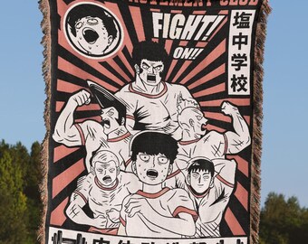 Mob Psyhco 100 Anime Woven Blanket, Helmet Anime Throw Blanket, Shigeo Doodles Tapestry Throw Japanese Otaku Gift, Manga Inspired Room Decor