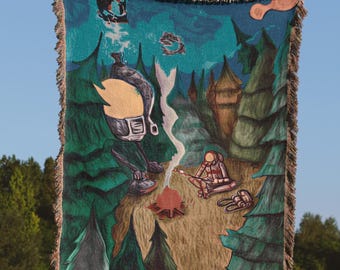 Outer Wilds Gaming  Woven Blanket: Indie Space Exploration Video Game Tapestry Throw, Retro Sci-Fi Lovers, Cosmic Gamer Blanket Wall Decor