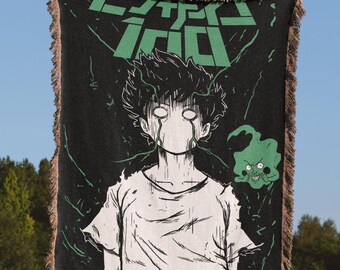 Manta tejida de anime Mob Psycho 100, manta decorativa de anime con casco, tapiz Shigeo Doodles, regalo japonés para otakus, decoración de habitación inspirada en el manga