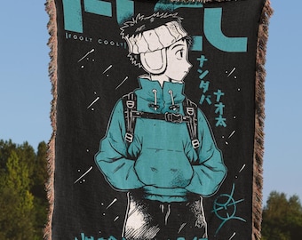FLCL Anime Woven Blanket, Never Knows Best Tapestry, Mamimi Samejima Fooly Cooly Throw, 90s Anime Otaku Room Decor, Vintage FLCL Blanket