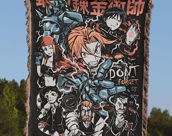 Fullmetal Anime Woven Blanket, Edward Elric Anime Gate of Alchemy, Otaku Gamer Room Decor, Alchemist Brotherhood Manga Gate of Truth Blanket