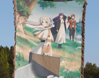 Frieren Anime Elfenmagier-Webdecke, Fantasy-Magie, emotionale Reise Manga-Wandteppich, Vintage japanischer 90er-Jahre-Anime, Elfenabenteuer-Kuscheldecke