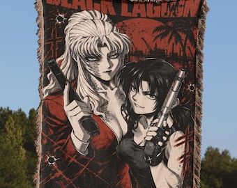 Vintage Black Lagoon Anime-Webdecke: Retro-Revy-Manga-Wandteppich, Wanddeko für 90er-Jahre-Waifu-Anime-Fans mit Balalaika-Grafik