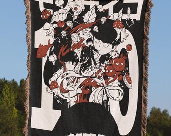 Mob Psyhco 100 Anime Woven Blanket, Helmet Anime Throw Blanket, Shigeo Doodles Tapestry Throw Japanese Otaku Gift, Manga Inspired Room Decor