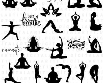 Paquete SVG de yoga: iconos de posturas, namasté y meditación (descarga digital)