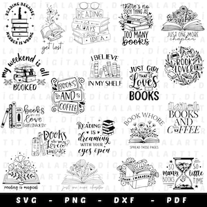 Buch Liebhaber SVG Bundle, Bibliothekarin svg, Bibliothek, Buch svg, Lesung svg, Buchzitate svg, Lehrer svg, Cut File Cricut, Bücherwurm, t-shirt print
