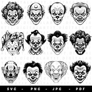 Scary Clown SVG, Horror Clown svg, Digital download, İnstant Download, t-shirt printing, Png, svg file, cricut, halloween svg, tattoo svg