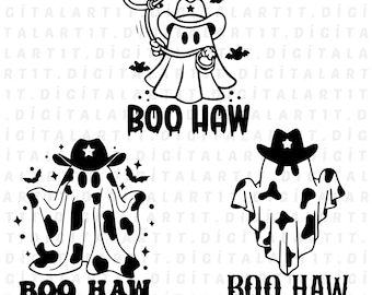 Cowboy Ghost SVG: Boo Haw Clipart, T-shirtdesign (digital nedladdning)