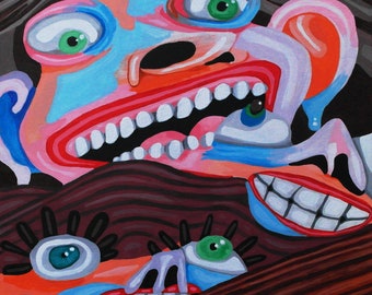 Face Flow-9x12in Abstract Face Collage Acrylic Painting