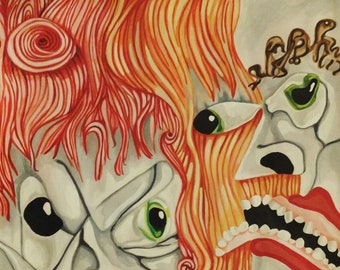 Oooh Angry Face-9x12in Acrylic Original Painting Surreal Abstract