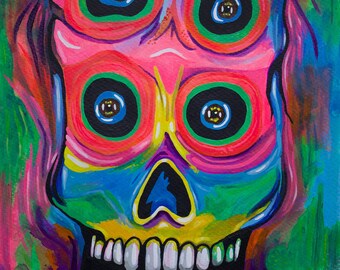 Skull Buddies- 11x14in Original Acrylic Painting Skeleton