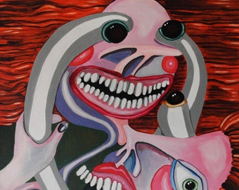 Control-Original Acrylic Painting 11x14 inches Fine Art Abstract Surreal Lowbrow Small Colorful Scary Funny