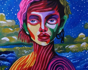 Sea Portrait-Original Surreal Acrylic Painting 11x14in