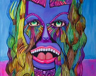 Hair Growth- 24x30 in  Original Acrylic Painting on Canvas Surreal Portrait Scary