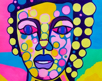 Bumpy Portrait- Original Acrylic Painting Abstract Surreal 11x14in