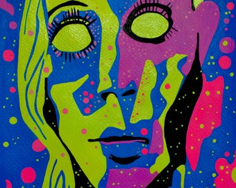 Neon Lava Lady- 11inx14in Original Acrylic Painting Surreal Psychedelic