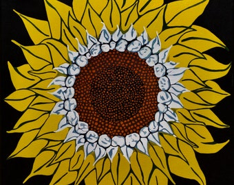 White and Yellow Sunflower 16x20inch Original  Acrylic Painting