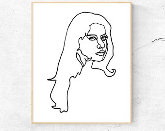 Long Haired Woman One Line Art Minimalist Digital Download Instant Print
